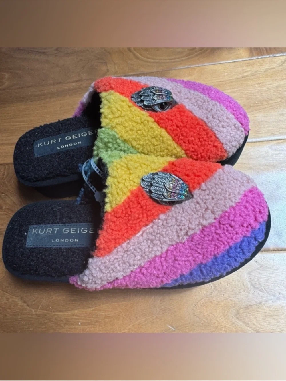 NWT Kurt Geiger London Kensington Faux Shearling Platform Slippers Rainbow - Picture 4 of 7